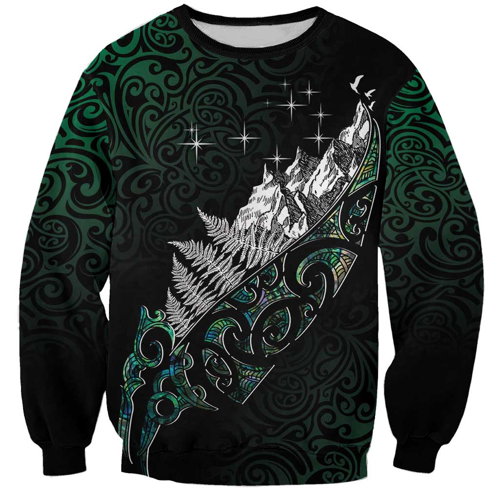 Maori Matariki Sweatshirt Landscape Styled Fern - Paua Shell LT7 Unisex Green - Polynesian Pride
