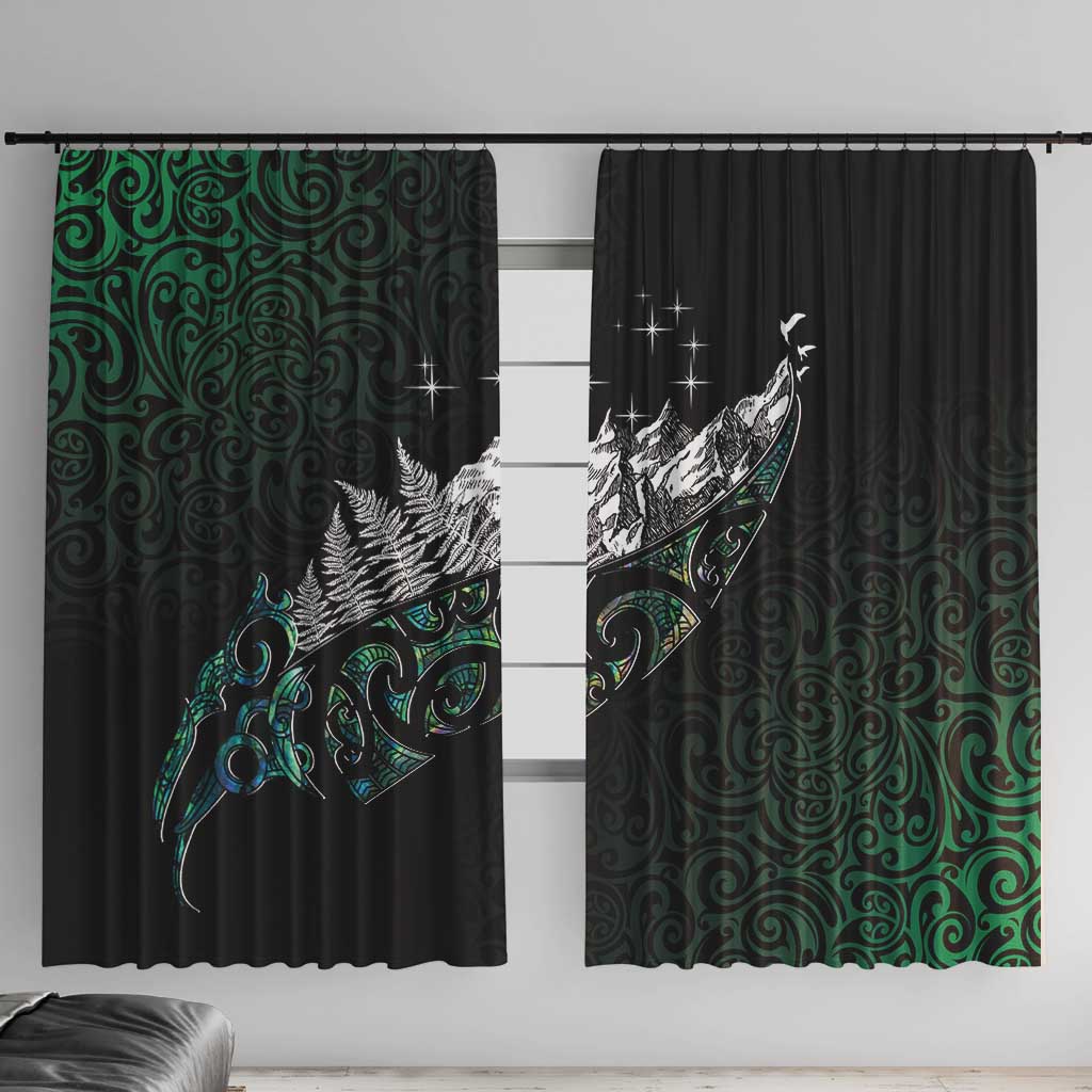 Maori Matariki Window Curtain Landscape Styled Fern - Paua Shell LT7 With Hooks Green - Polynesian Pride