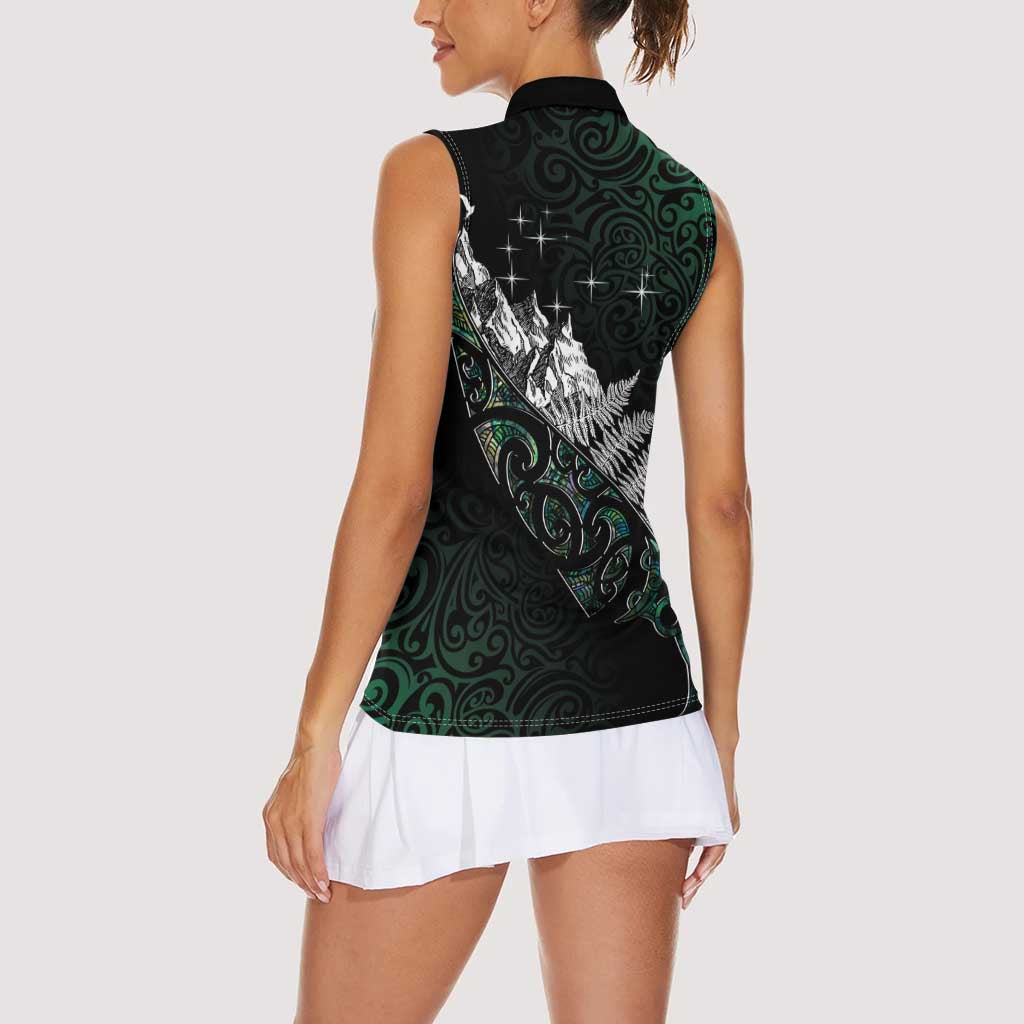 Maori Matariki Women Sleeveless Polo Shirt Landscape Styled Fern - Paua Shell