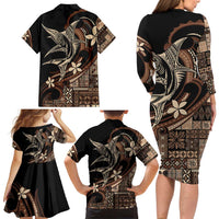 Samoa Manuia le Aso Tuto'atasi Family Matching Long Sleeve Bodycon Dress and Hawaiian Shirt Siapo Mamanu Mix Tatau Marlin
