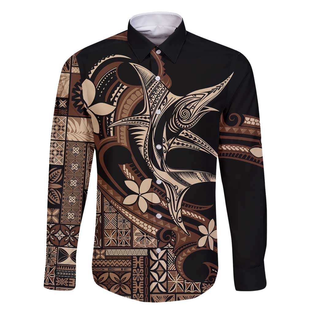 Samoa Manuia le Aso Tuto'atasi Family Matching Long Sleeve Bodycon Dress and Hawaiian Shirt Siapo Mamanu Mix Tatau Marlin