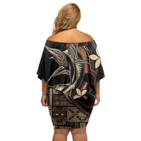 Samoa Manuia le Aso Tuto'atasi Family Matching Off Shoulder Short Dress and Hawaiian Shirt Siapo Mamanu Mix Tatau Marlin