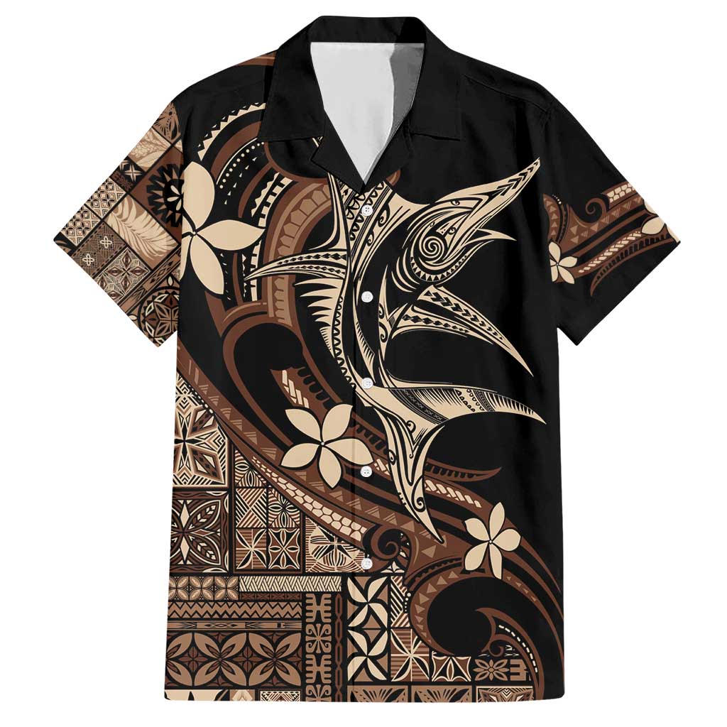 Samoa Manuia le Aso Tuto'atasi Hawaiian Shirt Siapo Mamanu Mix Tatau Marlin LT7 Black - Polynesian Pride