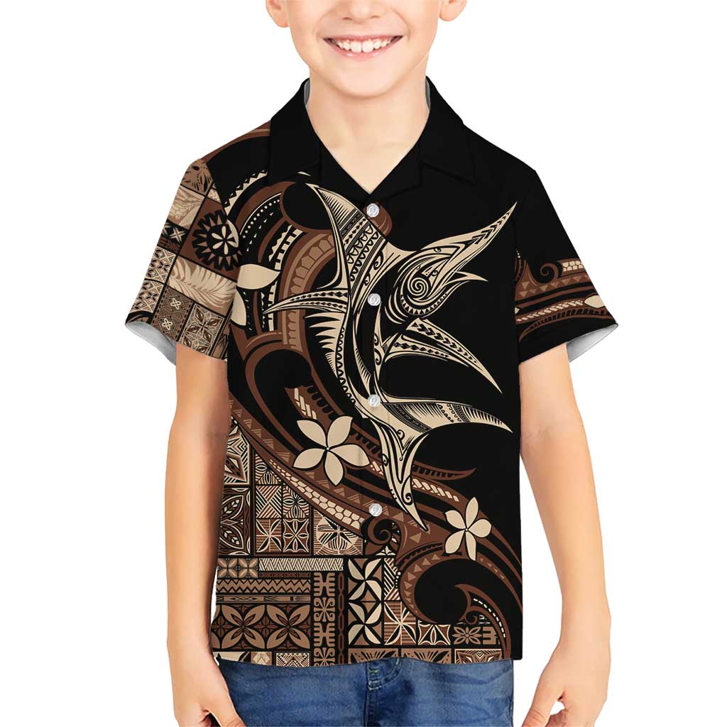Samoa Manuia le Aso Tuto'atasi Kid Hawaiian Shirt Siapo Mamanu Mix Tatau Marlin LT7 Kid Black - Polynesian Pride