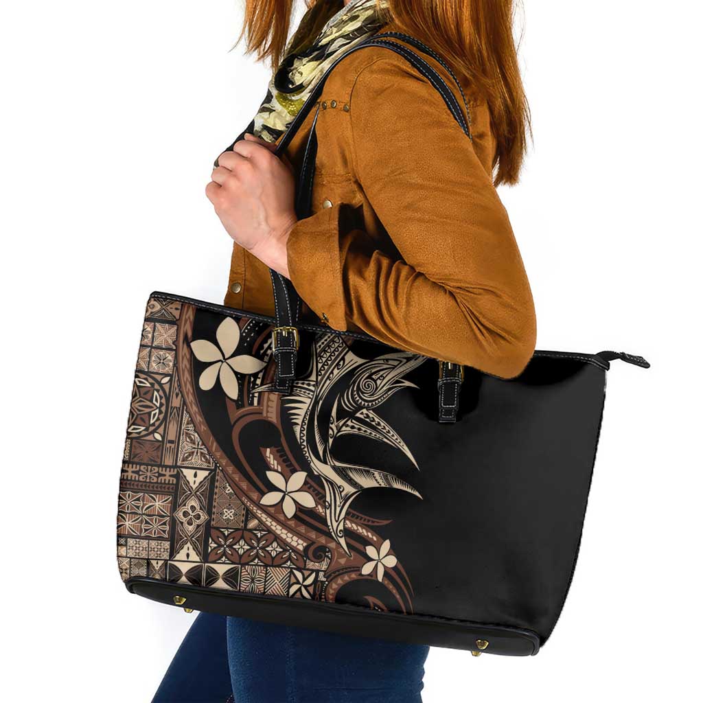 Samoa Manuia le Aso Tuto'atasi Leather Tote Bag Siapo Mamanu Mix Tatau Marlin