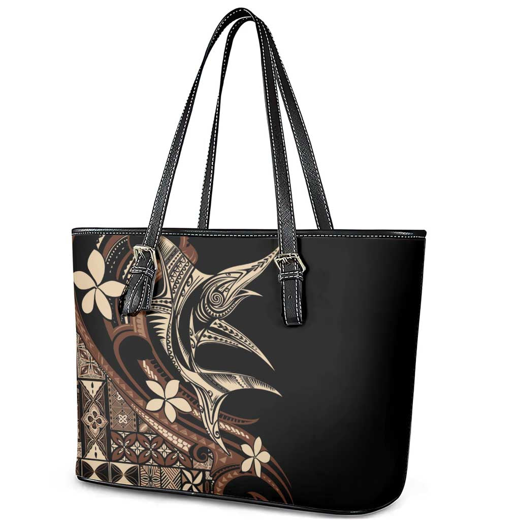 Samoa Manuia le Aso Tuto'atasi Leather Tote Bag Siapo Mamanu Mix Tatau Marlin