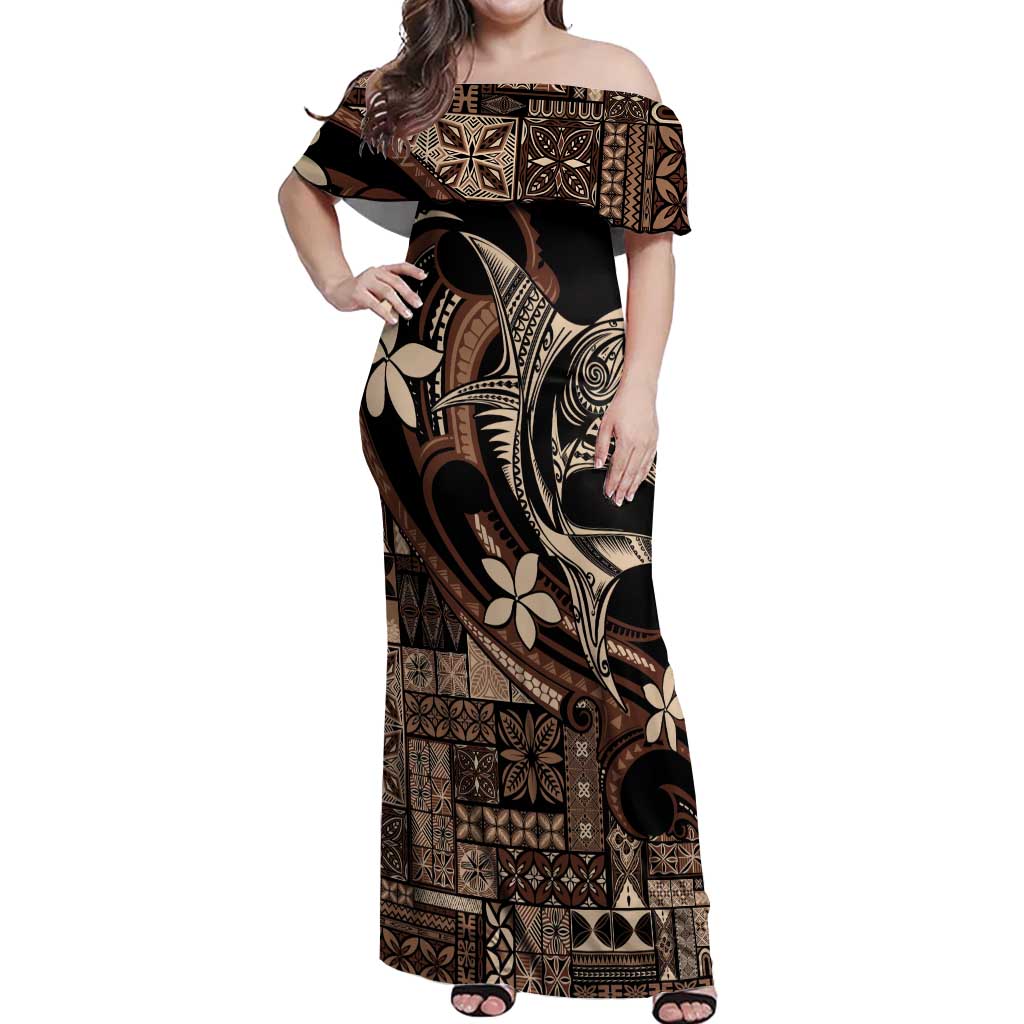 Samoa Manuia le Aso Tuto'atasi Off Shoulder Maxi Dress Siapo Mamanu Mix Tatau Marlin