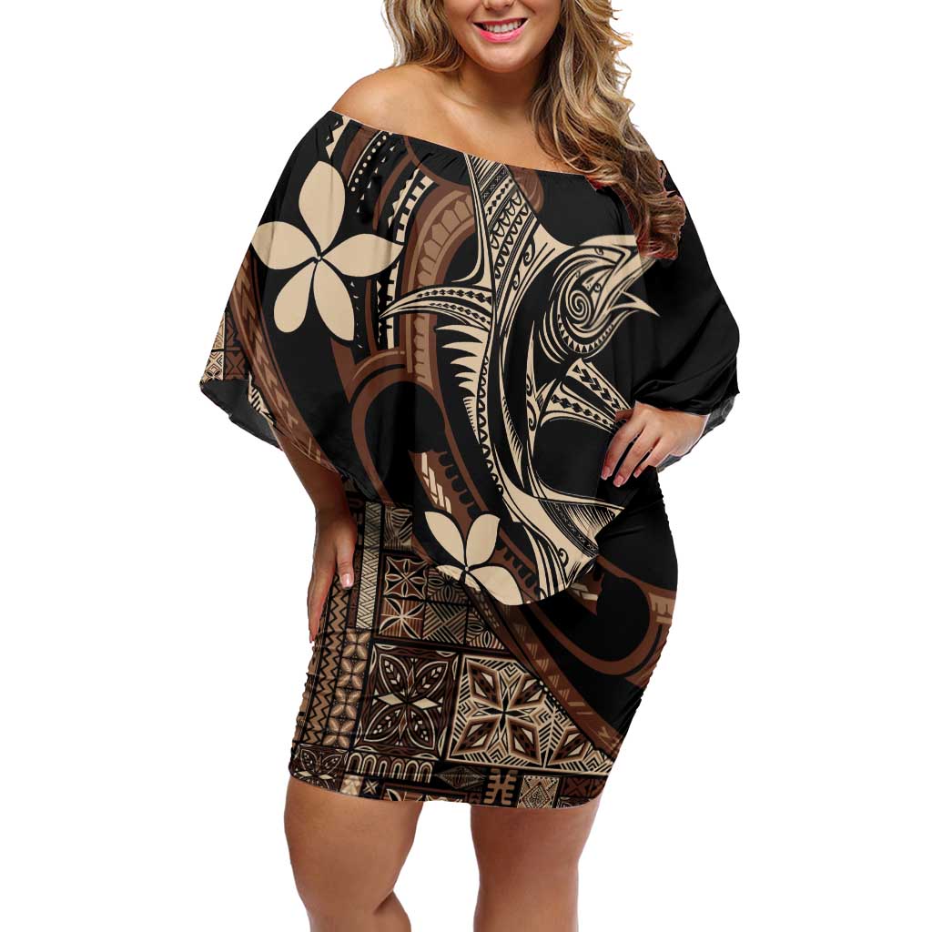 Samoa Manuia le Aso Tuto'atasi Off Shoulder Short Dress Siapo Mamanu Mix Tatau Marlin