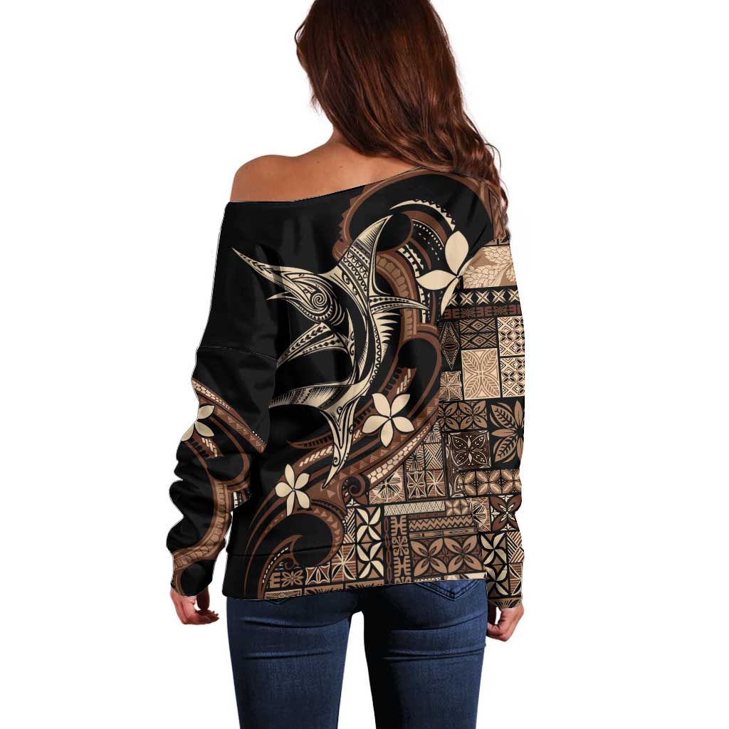 Samoa Manuia le Aso Tuto'atasi Off Shoulder Sweater Siapo Mamanu Mix Tatau Marlin