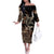 Samoa Manuia le Aso Tuto'atasi Off The Shoulder Long Sleeve Dress Siapo Mamanu Mix Tatau Marlin