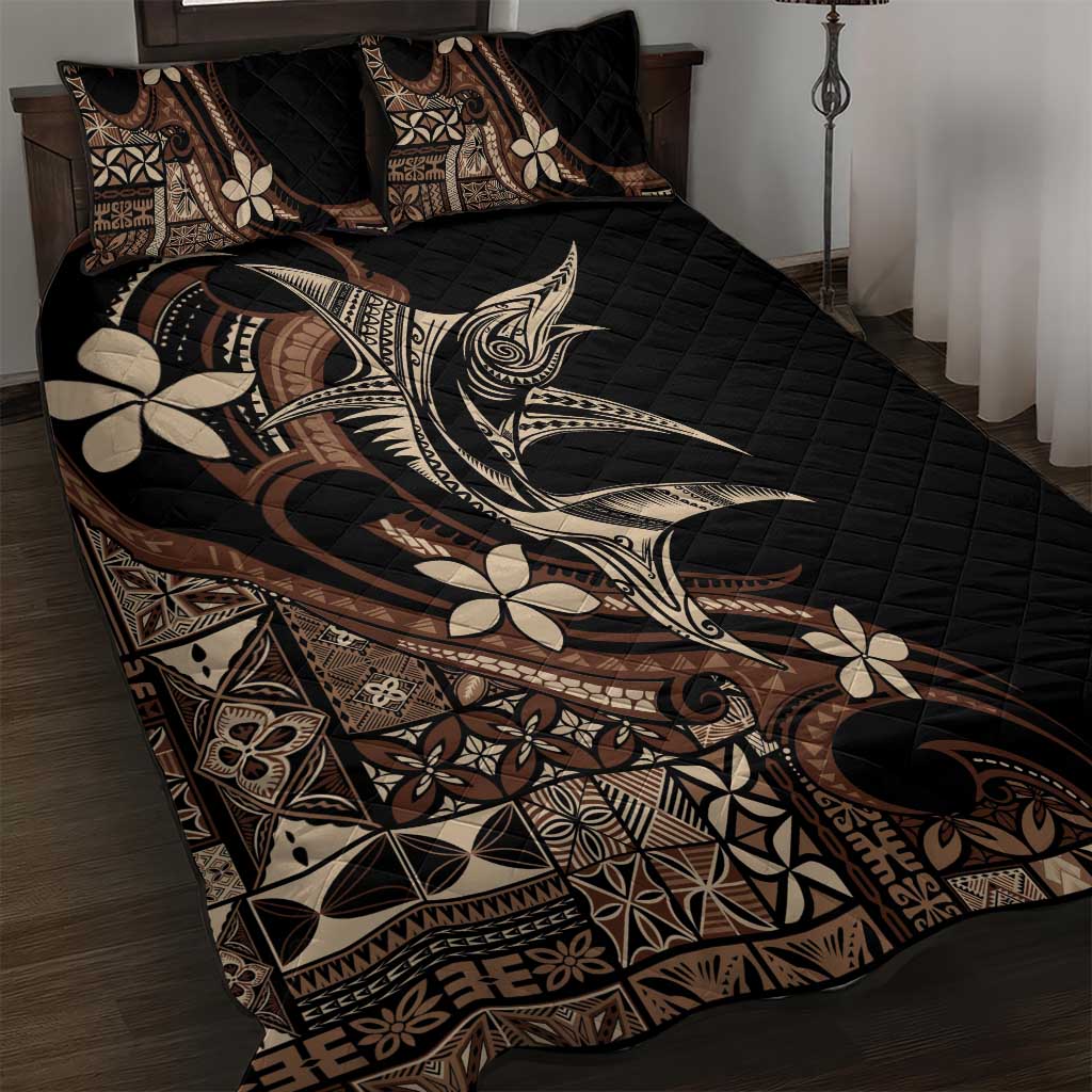 Samoa Manuia le Aso Tuto'atasi Quilt Bed Set Siapo Mamanu Mix Tatau Marlin LT7 Black - Polynesian Pride