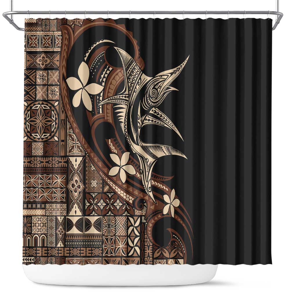 Samoa Manuia le Aso Tuto'atasi Shower Curtain Siapo Mamanu Mix Tatau Marlin LT7 Black - Polynesian Pride