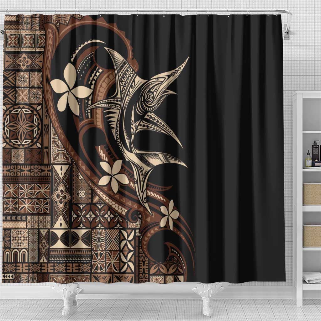 Samoa Manuia le Aso Tuto'atasi Shower Curtain Siapo Mamanu Mix Tatau Marlin LT7 - Polynesian Pride