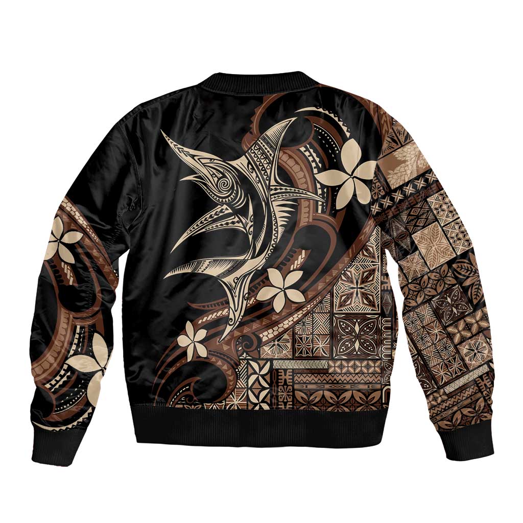 Samoa Manuia le Aso Tuto'atasi Sleeve Zip Bomber Jacket Siapo Mamanu Mix Tatau Marlin LT7 - Polynesian Pride