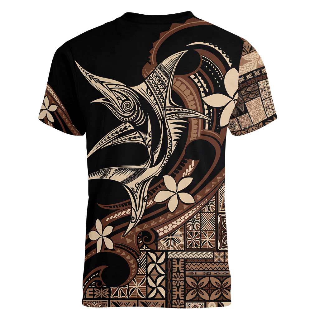 Samoa Manuia le Aso Tuto'atasi Women V-Neck T-Shirt Siapo Mamanu Mix Tatau Marlin