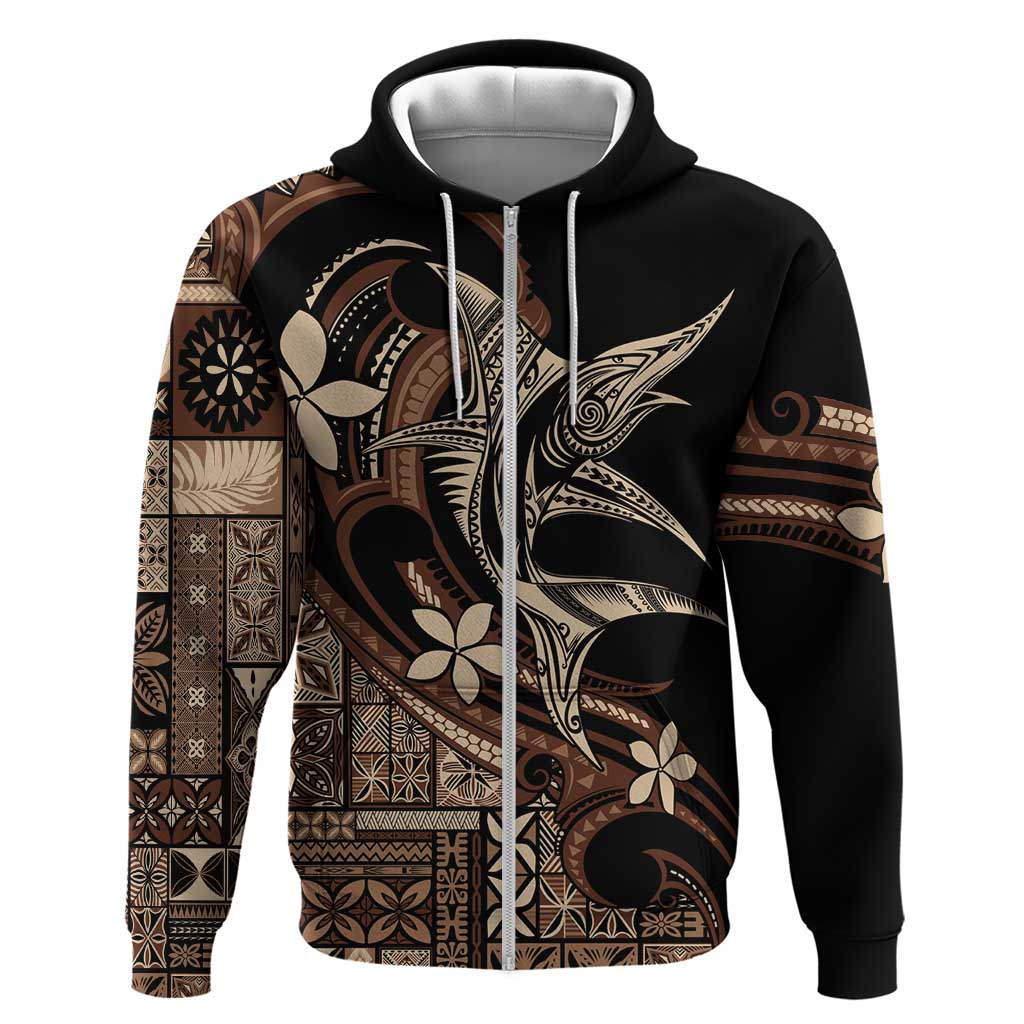 Samoa Manuia le Aso Tuto'atasi Zip Hoodie Siapo Mamanu Mix Tatau Marlin LT7 Zip Hoodie Black - Polynesian Pride