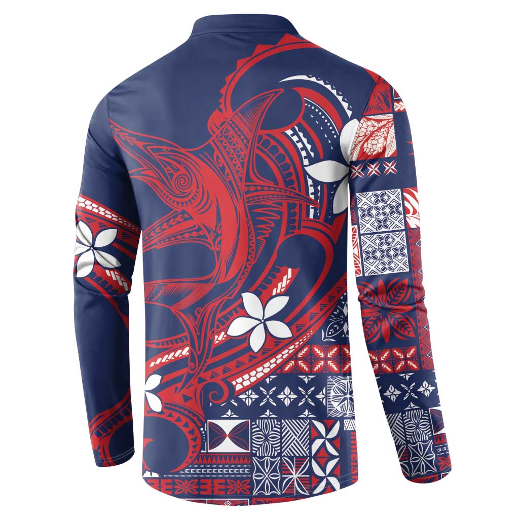 Samoa Manuia le Aso Tuto'atasi Button Sweatshirt Siapo Mamanu Mix Tatau Marlin - Flag Color