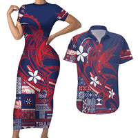 Samoa Manuia le Aso Tuto'atasi Couples Matching Short Sleeve Bodycon Dress and Hawaiian Shirt Siapo Mamanu Mix Tatau Marlin - Flag Color