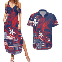Samoa Manuia le Aso Tuto'atasi Couples Matching Summer Maxi Dress and Hawaiian Shirt Siapo Mamanu Mix Tatau Marlin - Flag Color