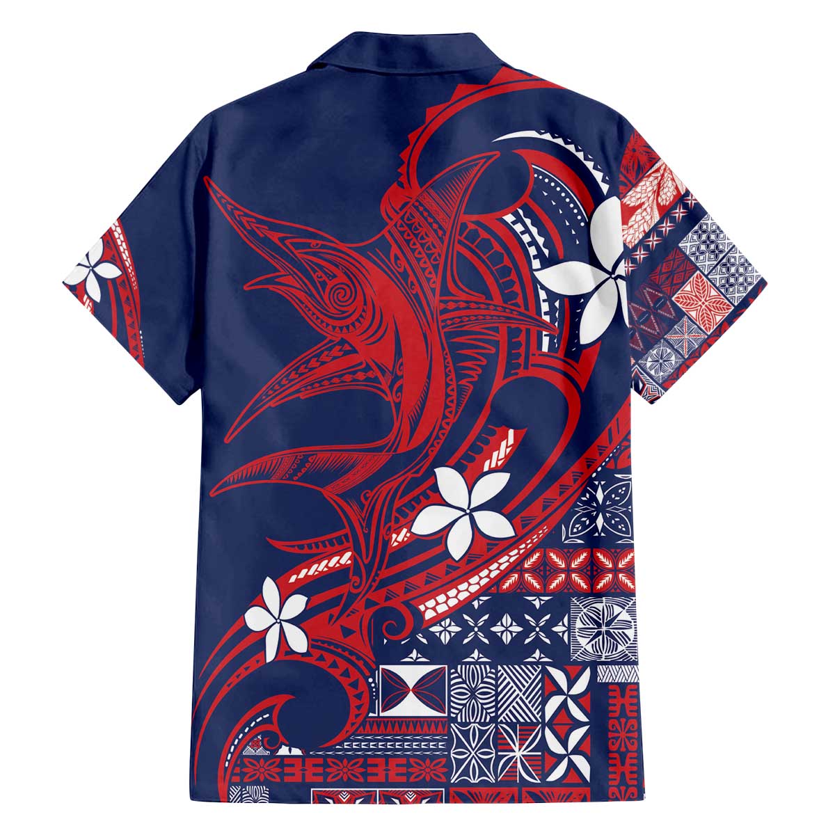 Samoa Manuia le Aso Tuto'atasi Family Matching Off The Shoulder Long Sleeve Dress and Hawaiian Shirt Siapo Mamanu Mix Tatau Marlin - Flag Color