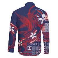 Samoa Manuia le Aso Tuto'atasi Family Matching Off The Shoulder Long Sleeve Dress and Hawaiian Shirt Siapo Mamanu Mix Tatau Marlin - Flag Color