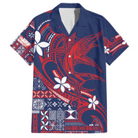 Samoa Manuia le Aso Tuto'atasi Family Matching Off Shoulder Short Dress and Hawaiian Shirt Siapo Mamanu Mix Tatau Marlin - Flag Color