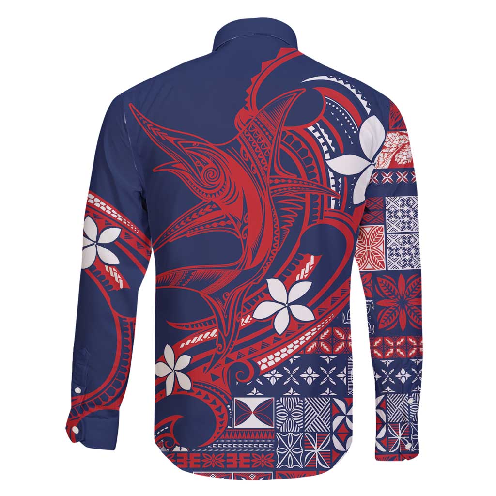 Samoa Manuia le Aso Tuto'atasi Family Matching Off Shoulder Short Dress and Hawaiian Shirt Siapo Mamanu Mix Tatau Marlin - Flag Color