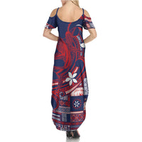 Samoa Manuia le Aso Tuto'atasi Family Matching Summer Maxi Dress and Hawaiian Shirt Siapo Mamanu Mix Tatau Marlin - Flag Color