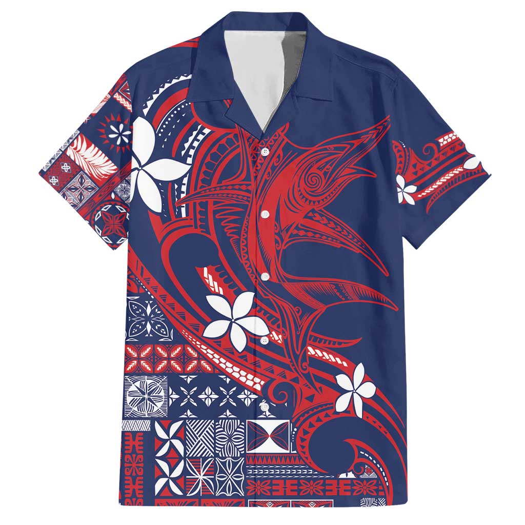 Samoa Manuia le Aso Tuto'atasi Hawaiian Shirt Siapo Mamanu Mix Tatau Marlin - Flag Color LT7 Blue - Polynesian Pride