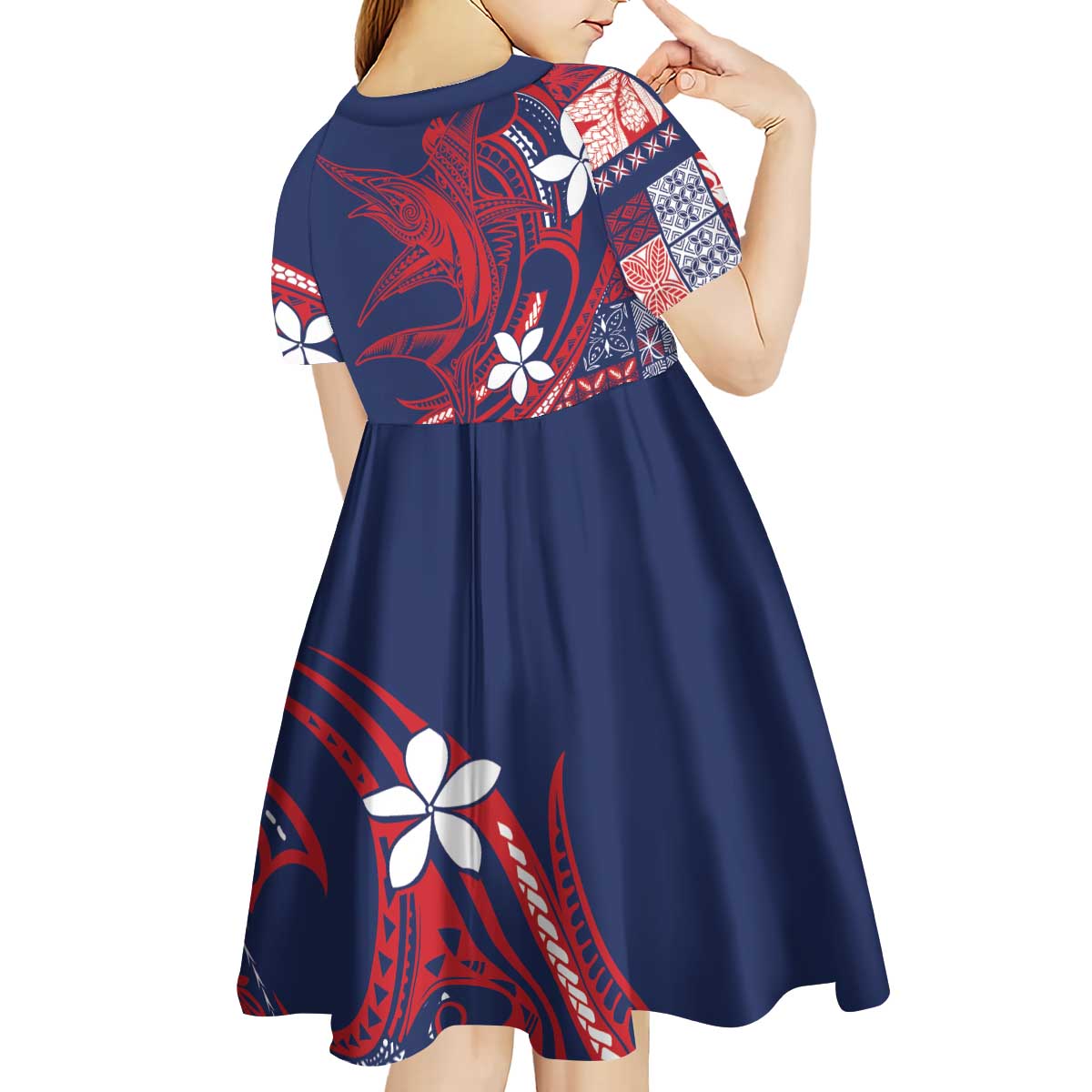 Samoa Manuia le Aso Tuto'atasi Kid Short Sleeve Dress Siapo Mamanu Mix Tatau Marlin - Flag Color