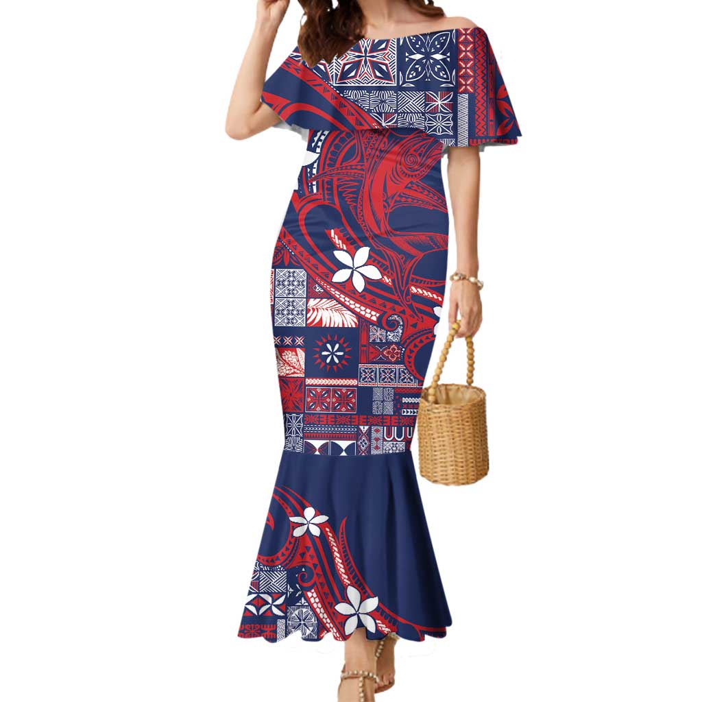 Samoa Manuia le Aso Tuto'atasi Mermaid Dress Siapo Mamanu Mix Tatau Marlin - Flag Color