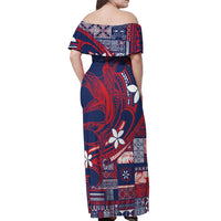 Samoa Manuia le Aso Tuto'atasi Off Shoulder Maxi Dress Siapo Mamanu Mix Tatau Marlin - Flag Color