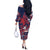 Samoa Manuia le Aso Tuto'atasi Off The Shoulder Long Sleeve Dress Siapo Mamanu Mix Tatau Marlin - Flag Color