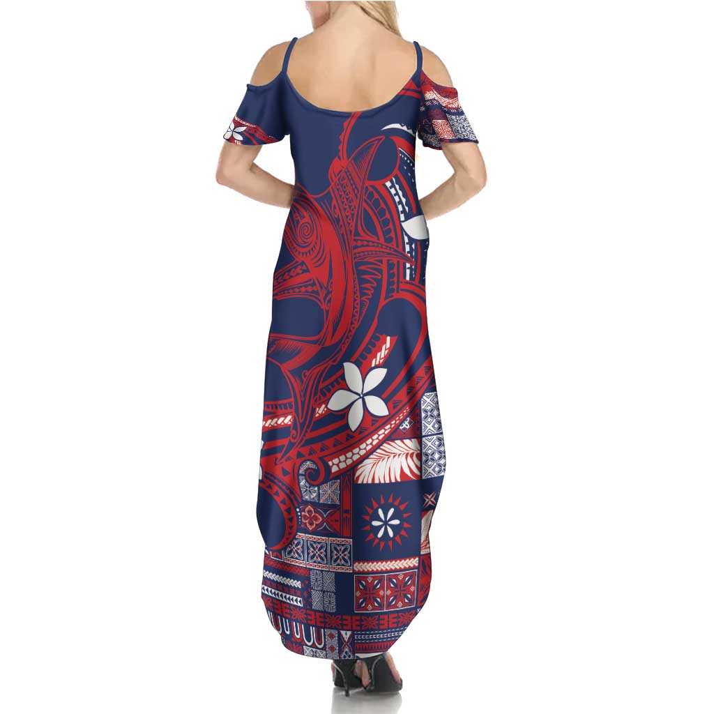Samoa Manuia le Aso Tuto'atasi Summer Maxi Dress Siapo Mamanu Mix Tatau Marlin - Flag Color