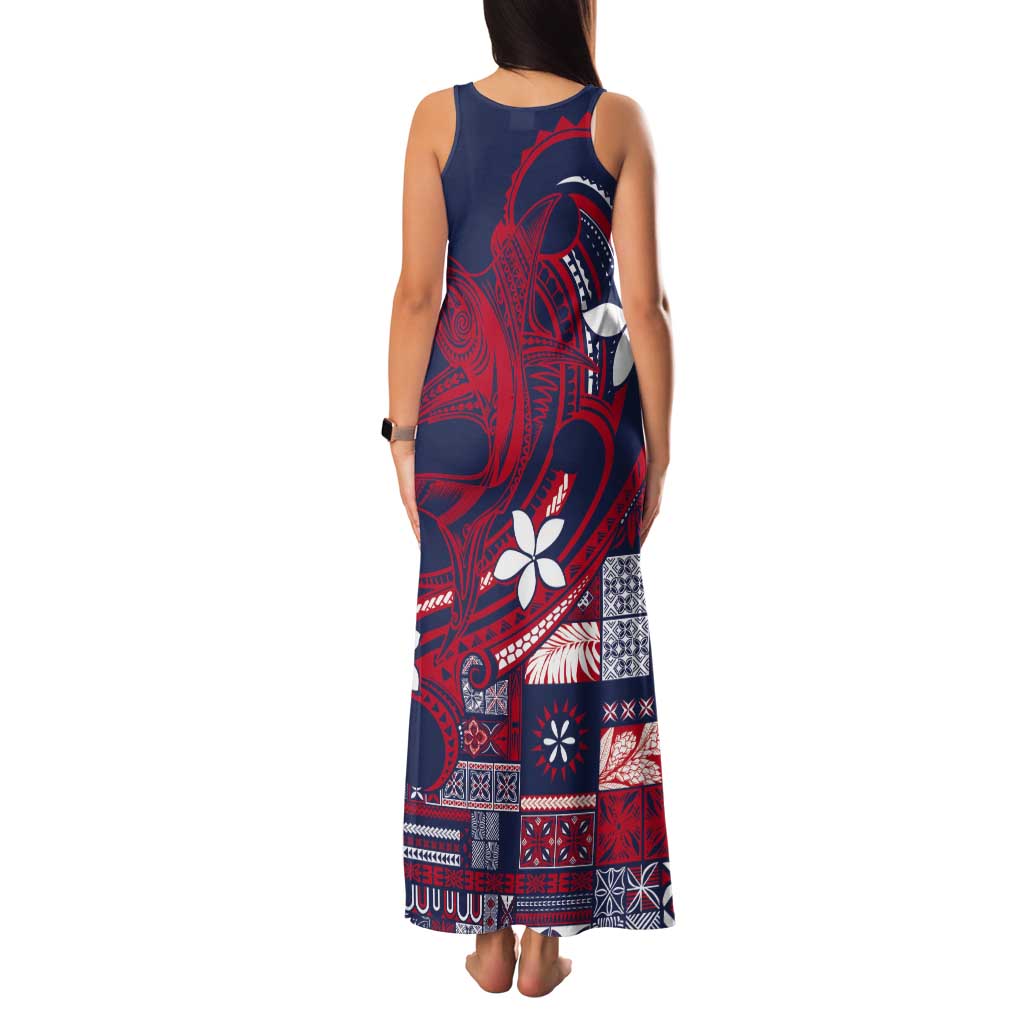 Samoa Manuia le Aso Tuto'atasi Tank Maxi Dress Siapo Mamanu Mix Tatau Marlin - Flag Color
