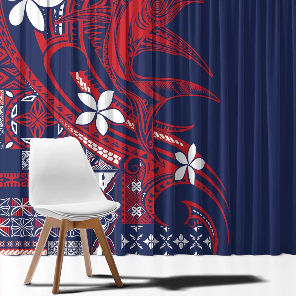 Samoa Manuia le Aso Tuto'atasi Window Curtain Siapo Mamanu Mix Tatau Marlin - Flag Color