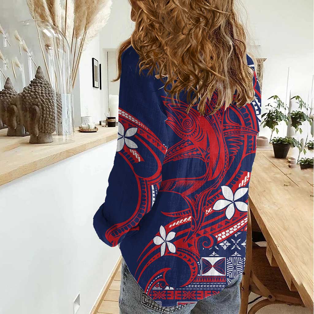 Samoa Manuia le Aso Tuto'atasi Women Casual Shirt Siapo Mamanu Mix Tatau Marlin - Flag Color