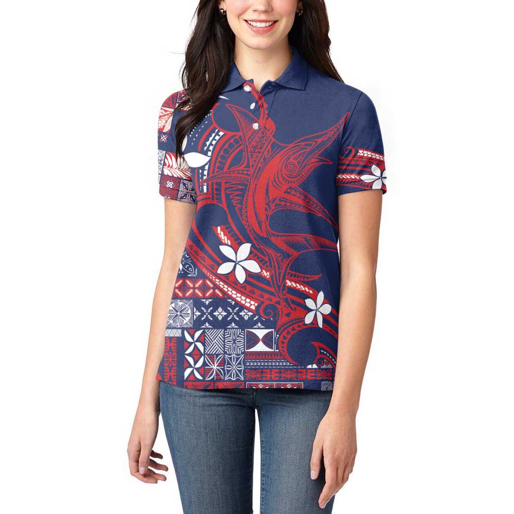 Samoa Manuia le Aso Tuto'atasi Women Polo Shirt Siapo Mamanu Mix Tatau Marlin - Flag Color