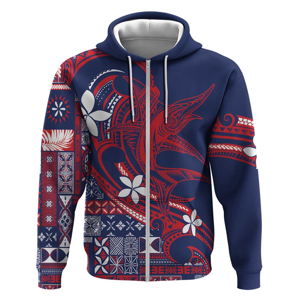 Samoa Manuia le Aso Tuto'atasi Zip Hoodie Siapo Mamanu Mix Tatau Marlin - Flag Color LT7 Zip Hoodie Blue - Polynesian Pride