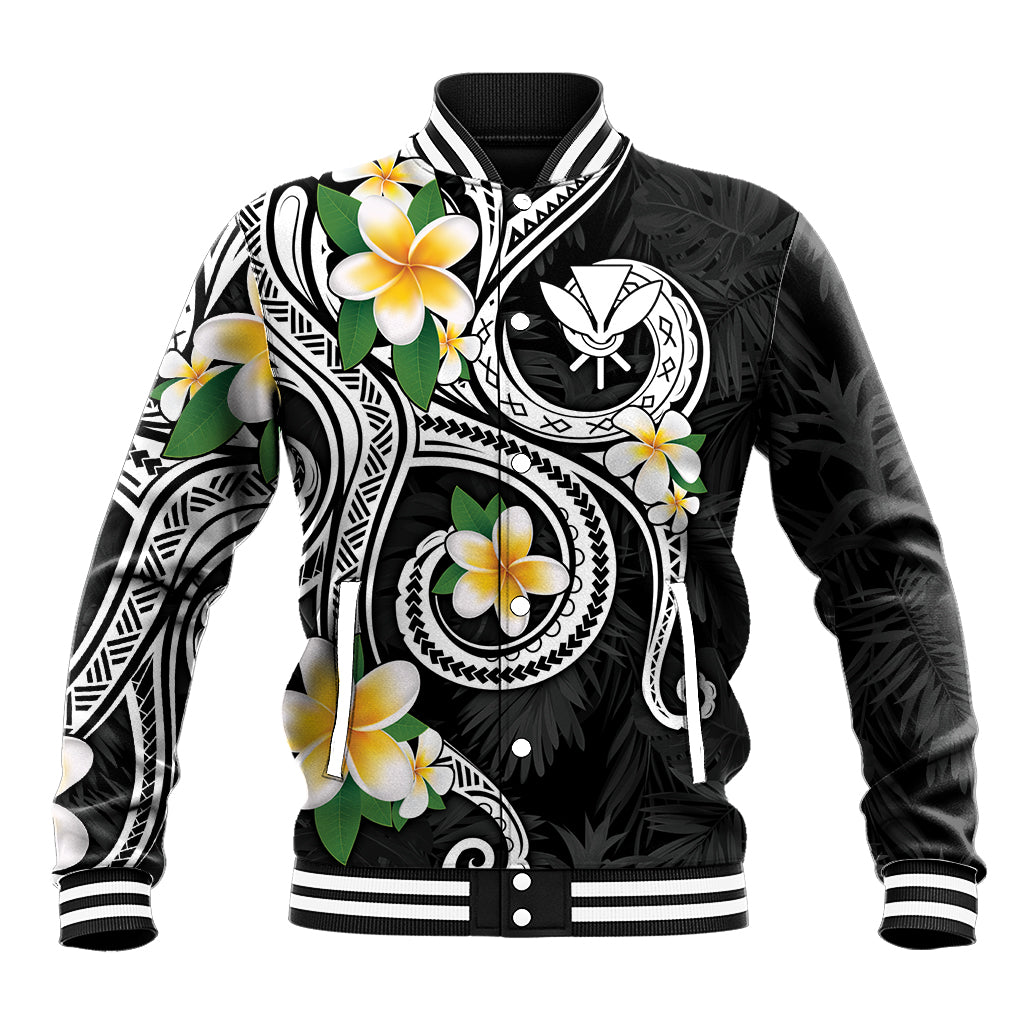 Kanaka Maoli Hawaii Plumeria Baseball Jacket Dancing Tentacles Black Style LT7 Unisex Black - Polynesian Pride