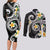 Kanaka Maoli Hawaii Plumeria Couples Matching Long Sleeve Bodycon Dress and Long Sleeve Button Shirt Dancing Tentacles Black Style