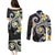 Kanaka Maoli Hawaii Plumeria Couples Matching Puletasi and Long Sleeve Button Shirt Dancing Tentacles Black Style