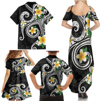 Kanaka Maoli Hawaii Plumeria Family Matching Summer Maxi Dress and Hawaiian Shirt Dancing Tentacles Black Style