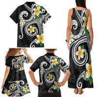 Kanaka Maoli Hawaii Plumeria Family Matching Tank Maxi Dress and Hawaiian Shirt Dancing Tentacles Black Style