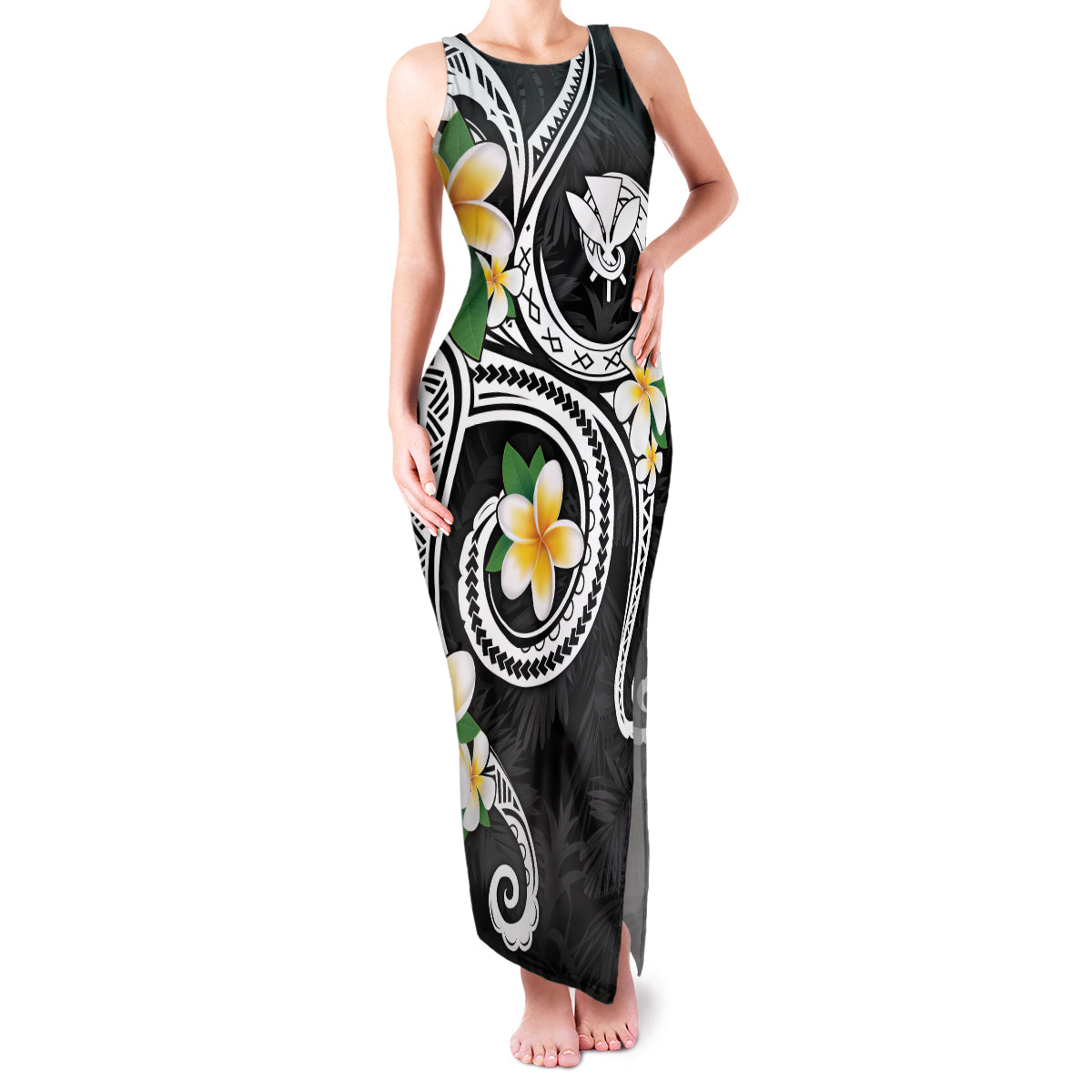 Kanaka Maoli Hawaii Plumeria Family Matching Tank Maxi Dress and Hawaiian Shirt Dancing Tentacles Black Style