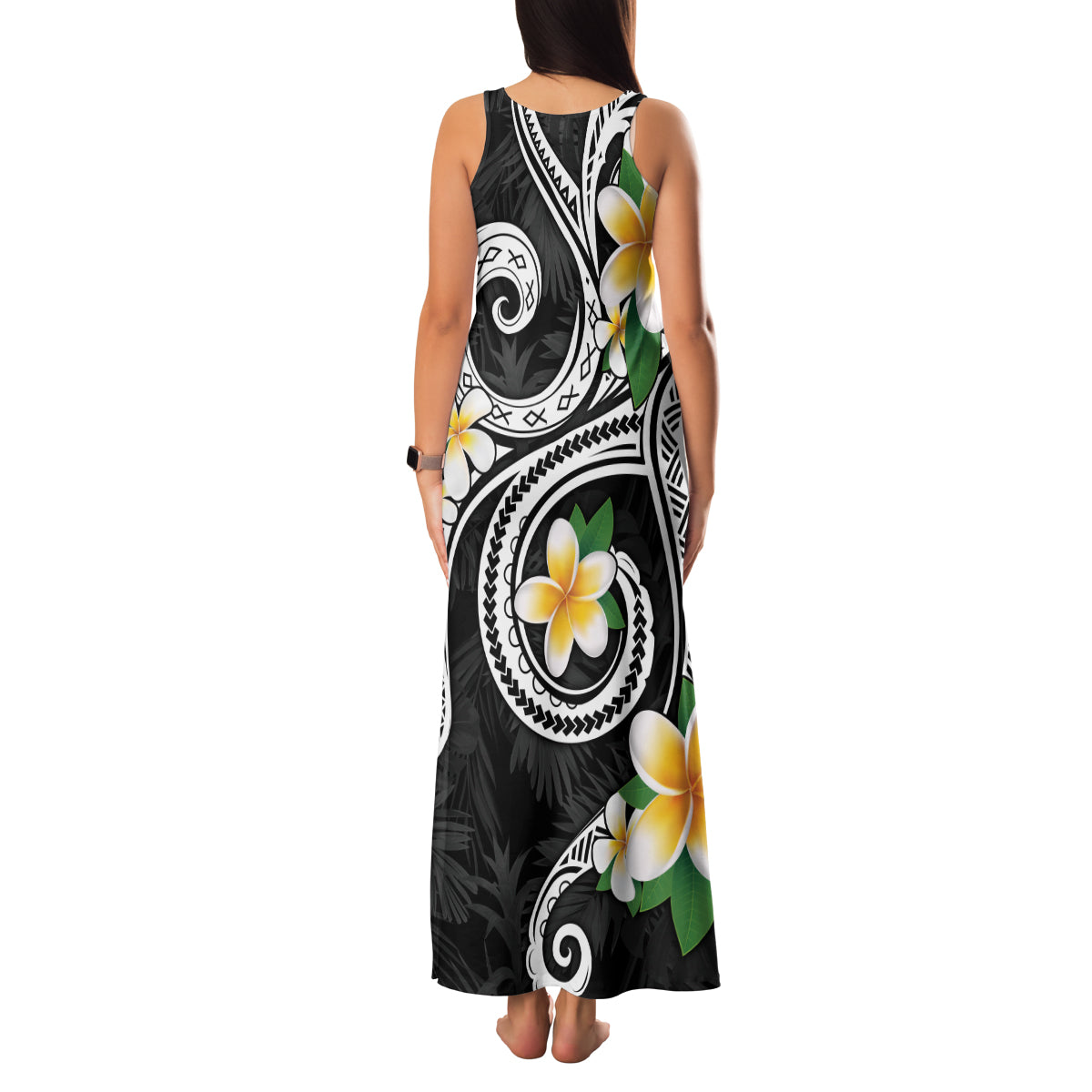 Kanaka Maoli Hawaii Plumeria Family Matching Tank Maxi Dress and Hawaiian Shirt Dancing Tentacles Black Style