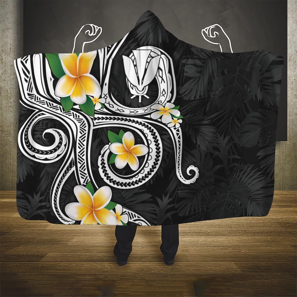 Kanaka Maoli Hawaii Plumeria Hooded Blanket Dancing Tentacles Black Style LT7 One Size Black - Polynesian Pride