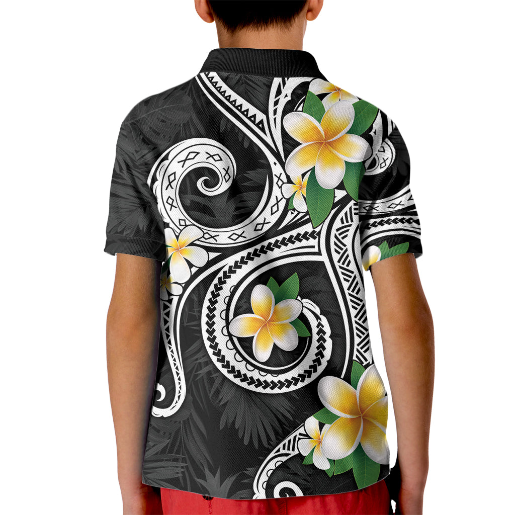 Kanaka Maoli Hawaii Plumeria Kid Polo Shirt Dancing Tentacles Black Style