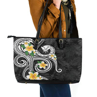 Kanaka Maoli Hawaii Plumeria Leather Tote Bag Dancing Tentacles Black Style