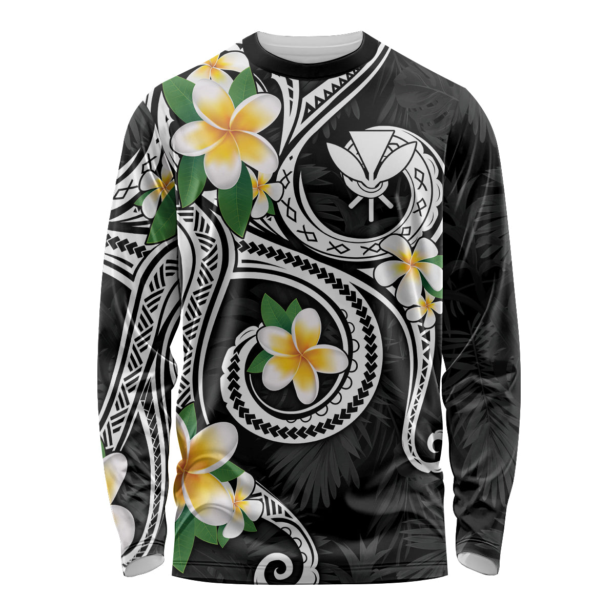 Kanaka Maoli Hawaii Plumeria Long Sleeve Shirt Dancing Tentacles Black Style LT7 Unisex Black - Polynesian Pride